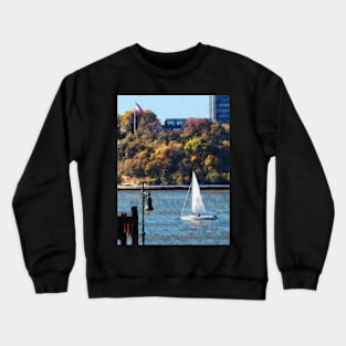 Manhattan NY - Sailboat Near Chelsea Pier Crewneck Sweatshirt